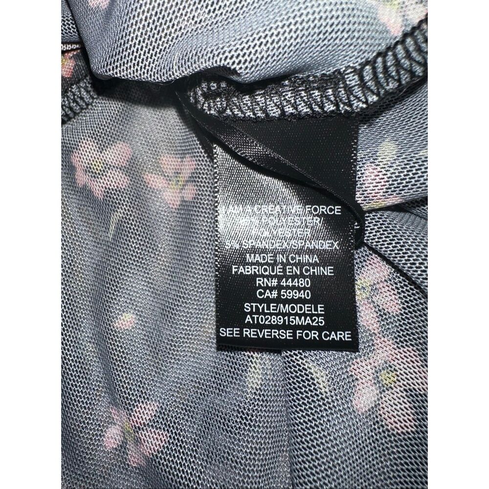 Free People Sz L AFRM Asher 2-Ply Mesh Cowl Top Black Pink Floral Sheer Draped T - Picture 9 of 12